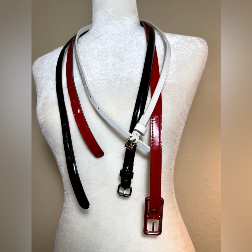 Black, White, and Red Belts Set Versatile Dress Jeans Accents